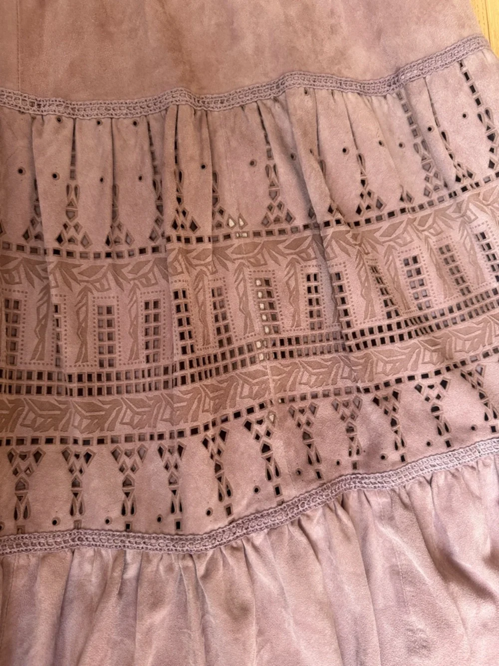 Anthropologie NWT Mauve Pink Suede Leather Full Tiered Skirt 10